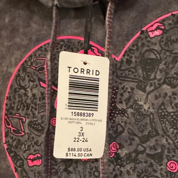 Betsy Johnson Torrid Gray Wash Arrow Heart Hoodie Dress Size 3X - Picture 4 of 11